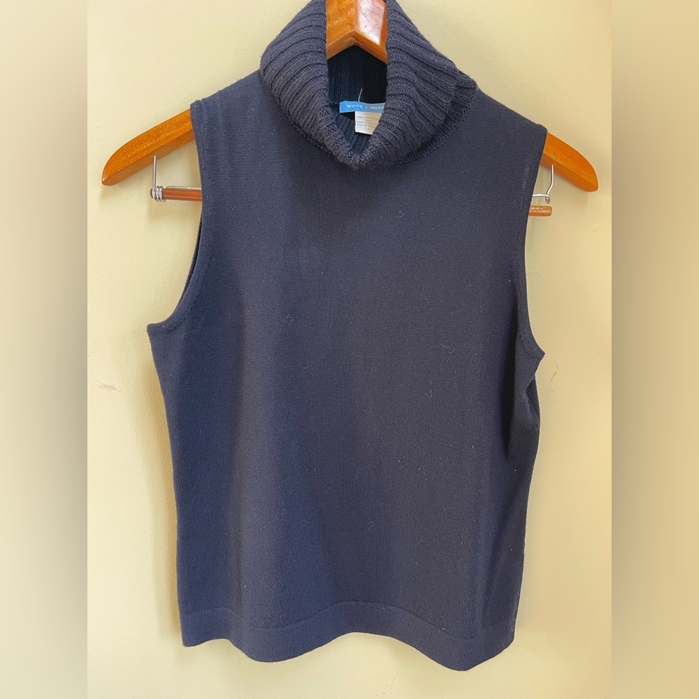 White+Warren 100% Fine Merino Wool Blue Sweater Turtleneck Shell Woman’s Large